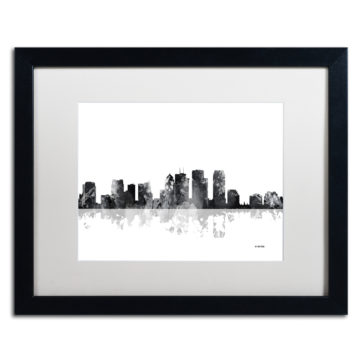 Marlene Watson 'Tampa Florida Skyline BG-1' Black Wooden Framed Art 18 X 22 Inches