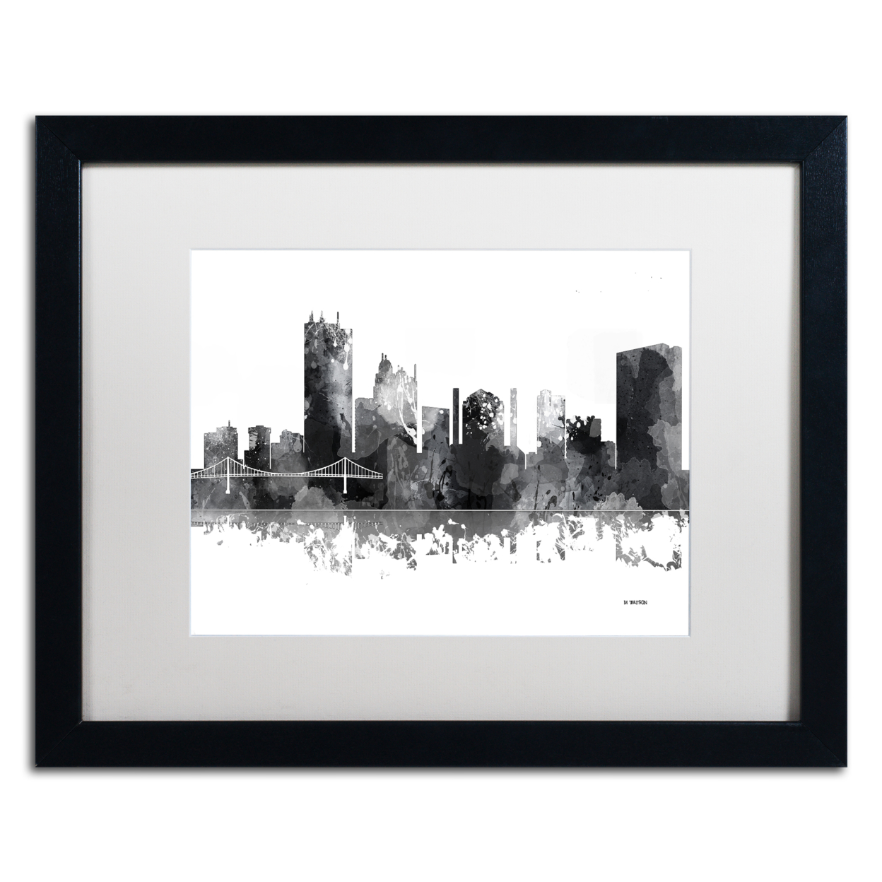 Marlene Watson 'Toledo Ohio Skyline BG-1' Black Wooden Framed Art 18 X 22 Inches