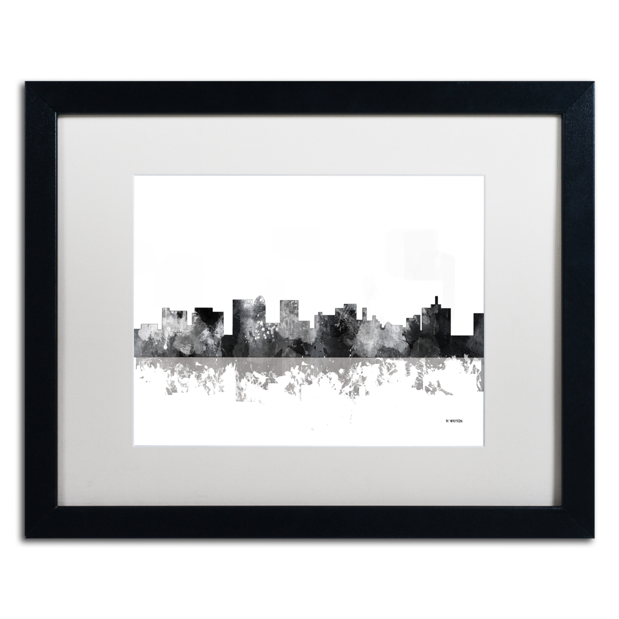 Marlene Watson 'Topeka Kansas Skyline BG-1' Black Wooden Framed Art 18 X 22 Inches