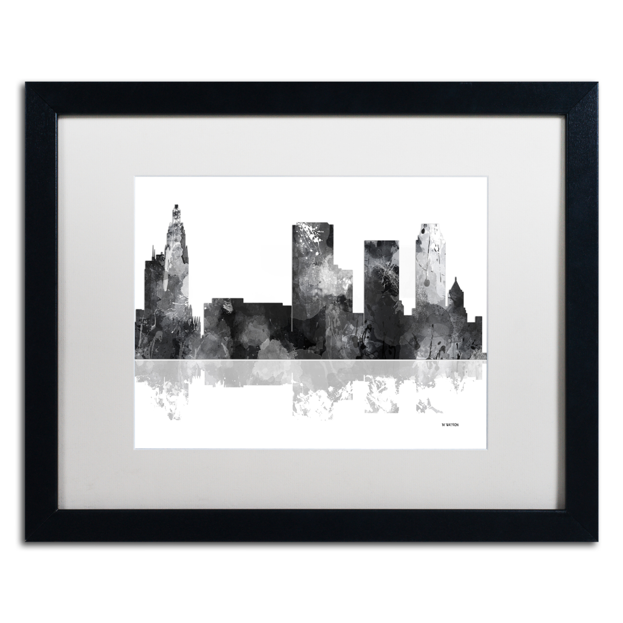 Marlene Watson 'Tulsa Oklahoma Skyline BG-1' Black Wooden Framed Art 18 X 22 Inches