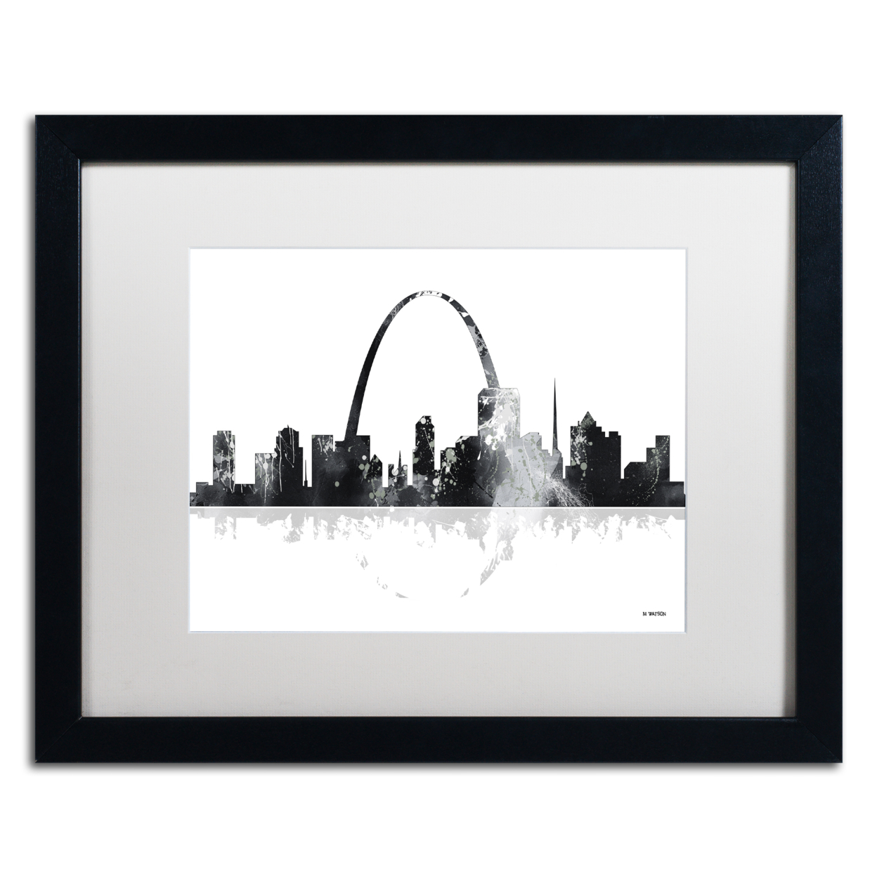 Marlene Watson 'St Louis Missouri Skyline' Black Wooden Framed Art 18 X 22 Inches