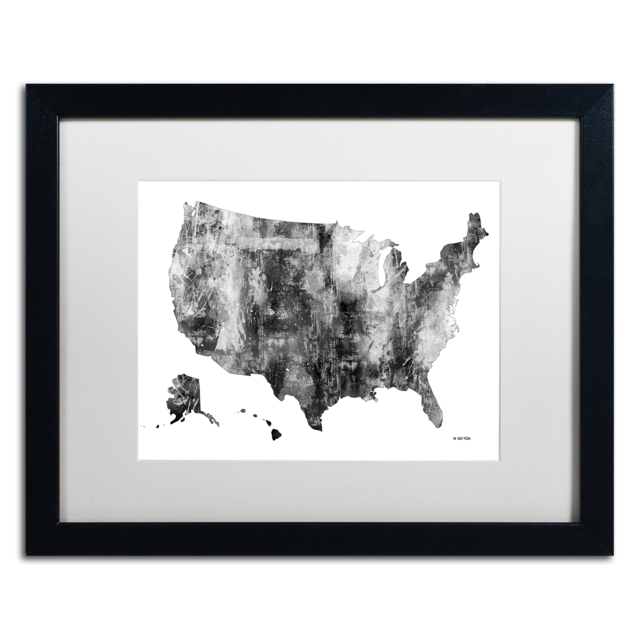 Marlene Watson 'USA Map BG-1' Black Wooden Framed Art 18 X 22 Inches