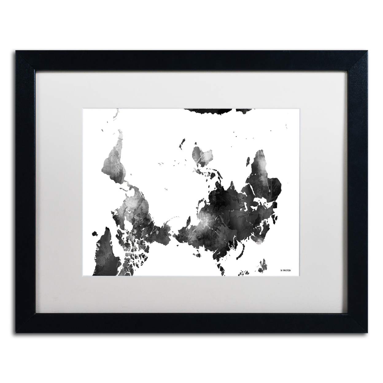 Marlene Watson 'Upside Down Map Of The World BG-1' Black Wooden Framed Art 18 X 22 Inches