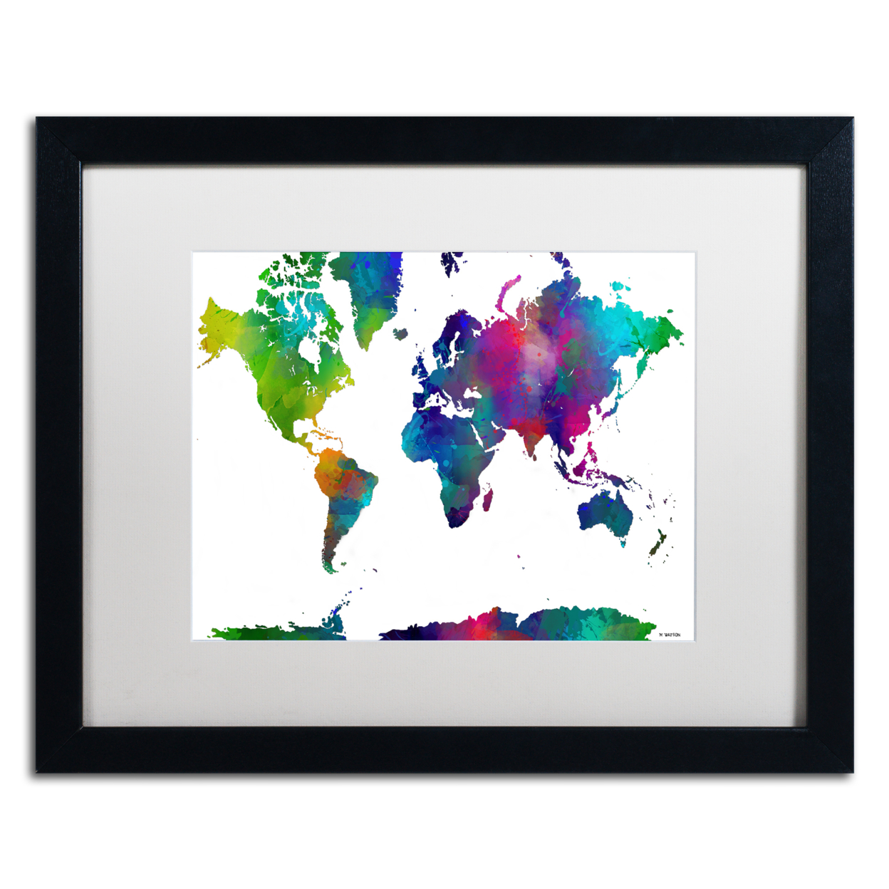 Marlene Watson 'World Map Clr-1' Black Wooden Framed Art 18 X 22 Inches