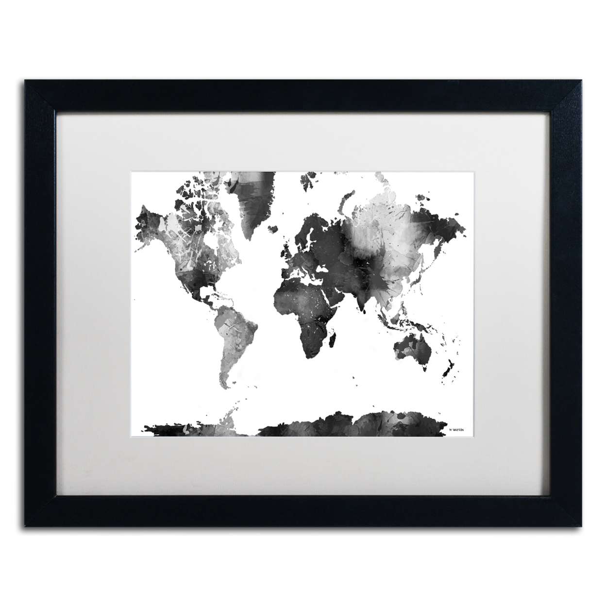 Marlene Watson 'World Map BG-1' Black Wooden Framed Art 18 X 22 Inches