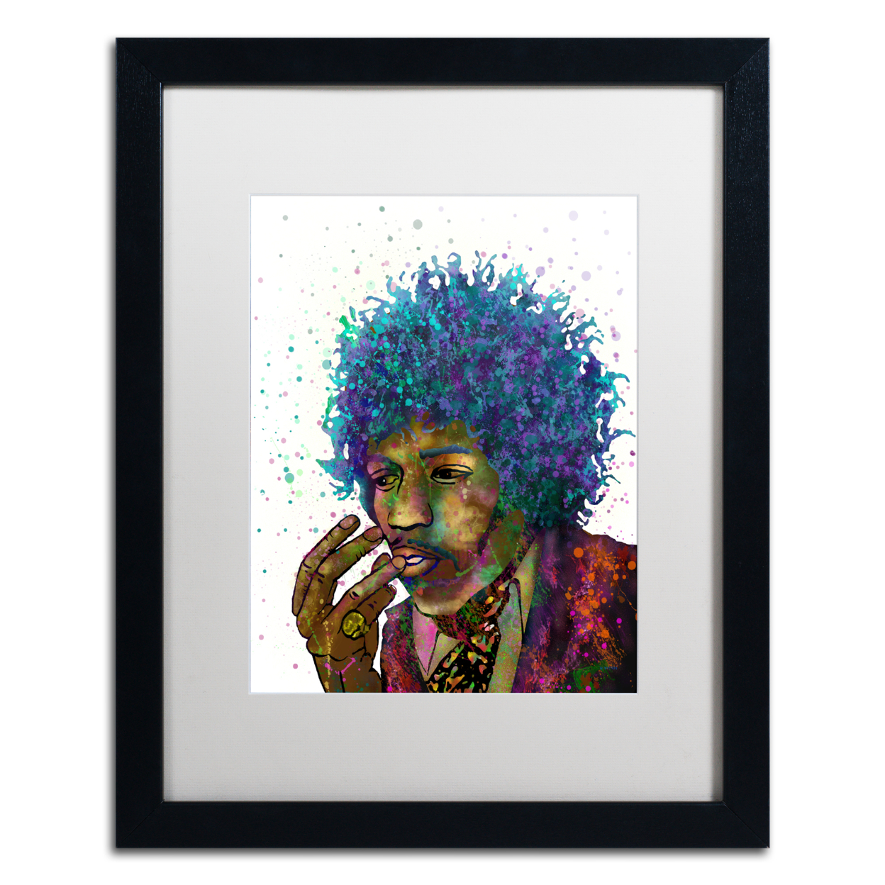Marlene Watson 'Jimi Hendrix' Black Wooden Framed Art 18 X 22 Inches
