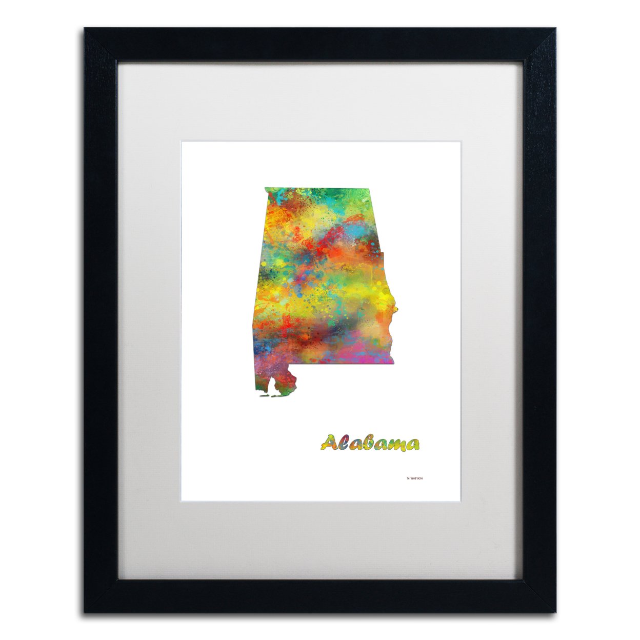 Marlene Watson 'Alabama State Map-1' Black Wooden Framed Art 18 X 22 Inches
