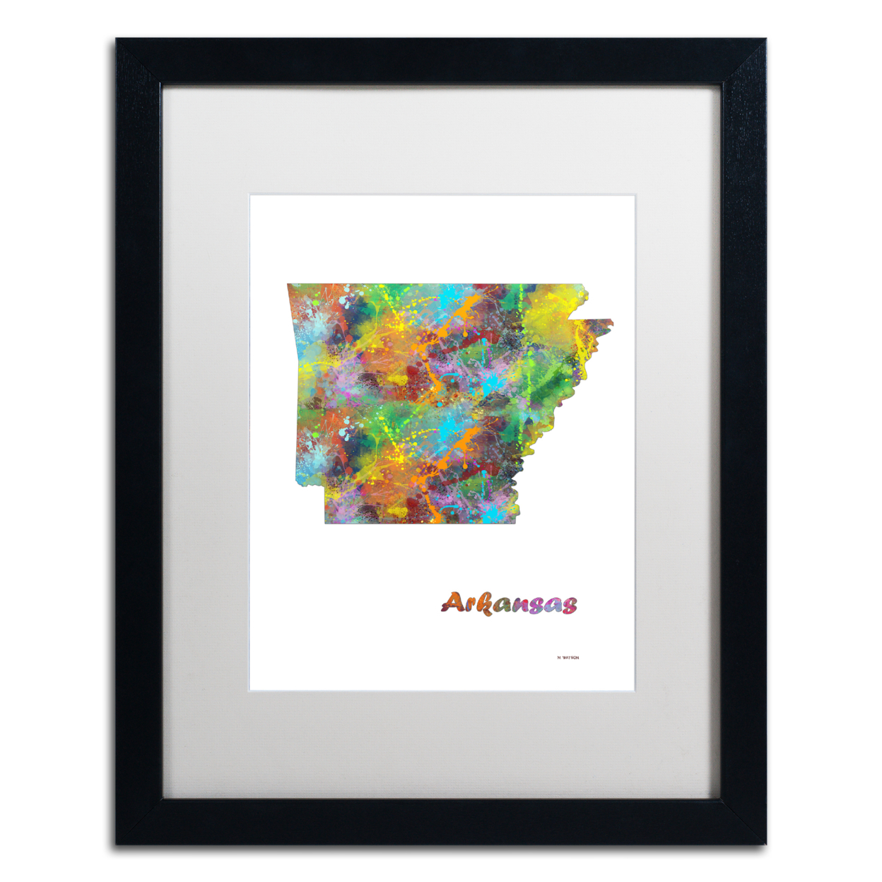 Marlene Watson 'Arkansas State Map-1' Black Wooden Framed Art 18 X 22 Inches