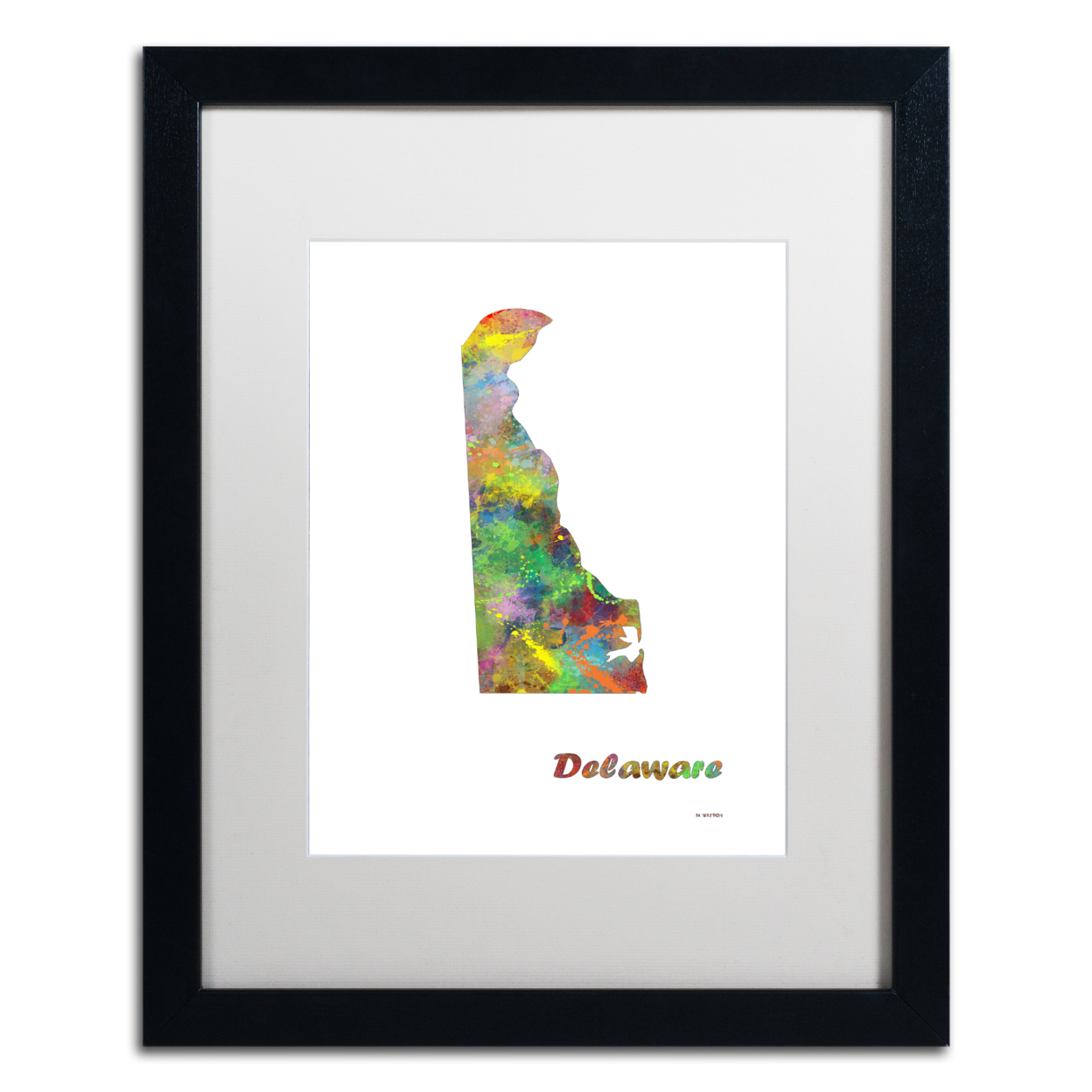Marlene Watson 'Delaware State Map-1' Black Wooden Framed Art 18 X 22 Inches