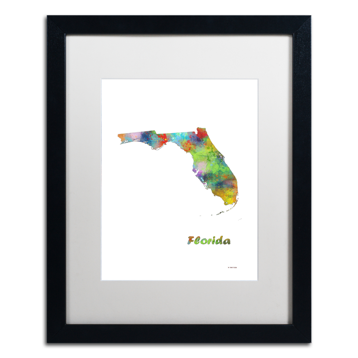 Marlene Watson 'Florida State Map-1' Black Wooden Framed Art 18 X 22 Inches