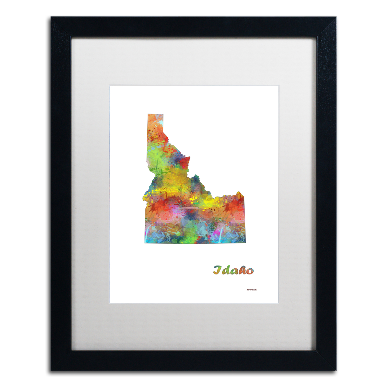 Marlene Watson 'Idaho State Map-1' Black Wooden Framed Art 18 X 22 Inches