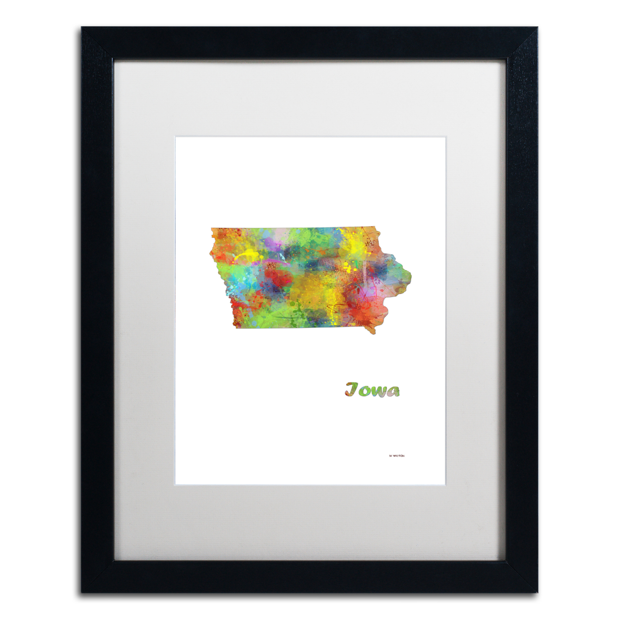 Marlene Watson 'Iowa State Map-1' Black Wooden Framed Art 18 X 22 Inches