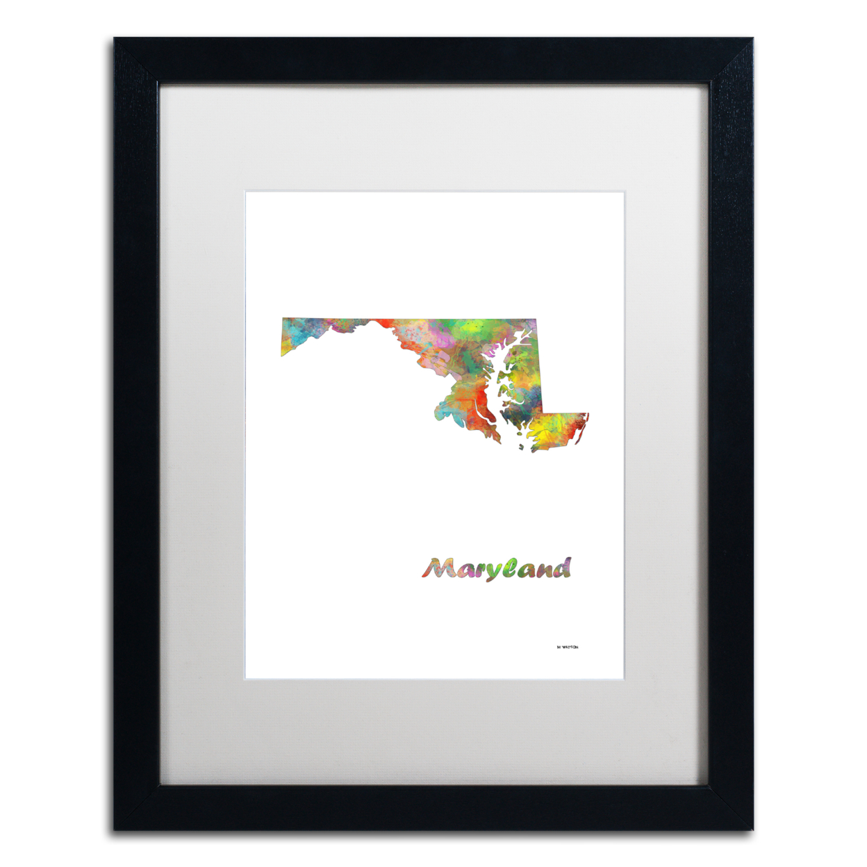 Marlene Watson 'Maryland State Map-1' Black Wooden Framed Art 18 X 22 Inches