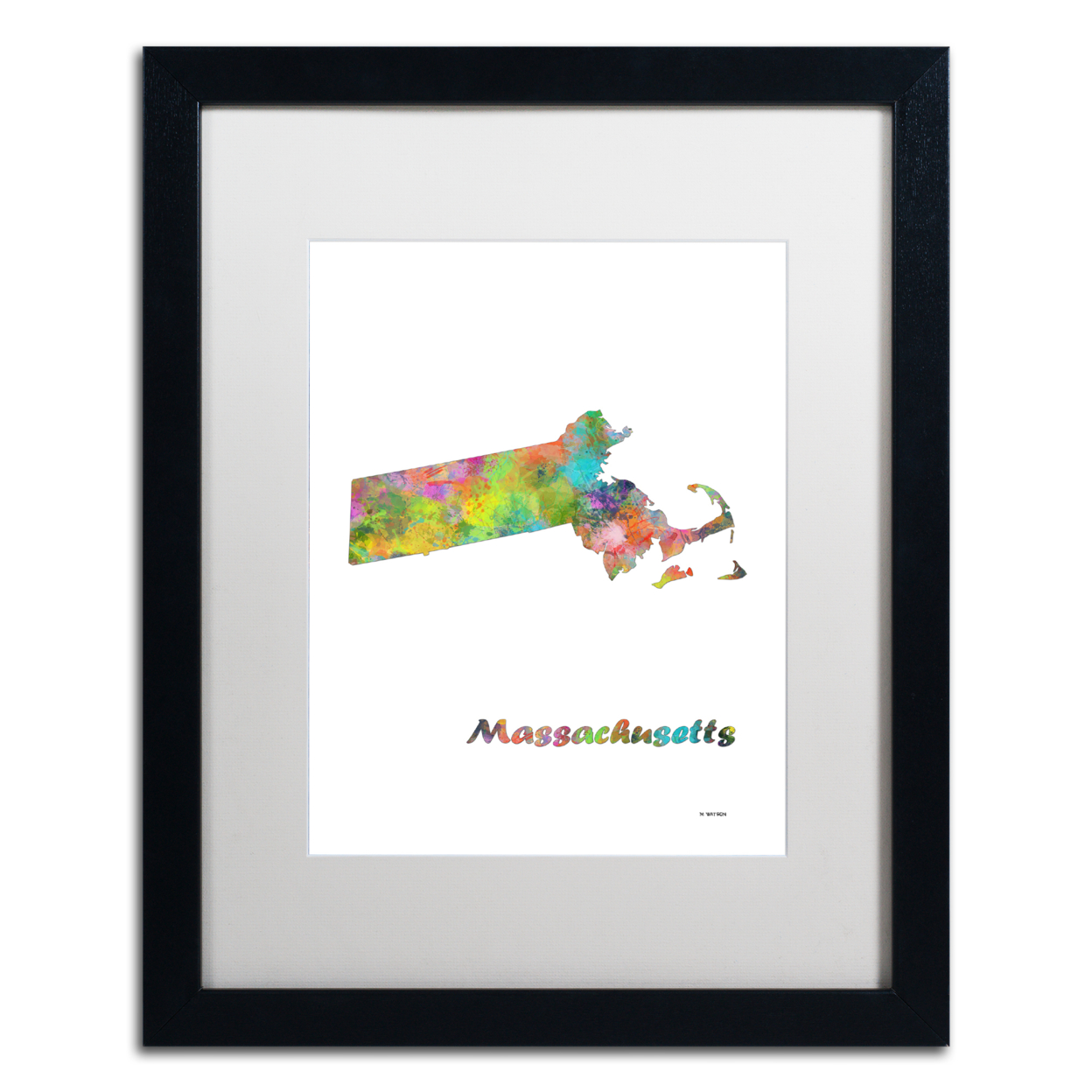 Marlene Watson 'Massachusetts State Map-1' Black Wooden Framed Art 18 X 22 Inches
