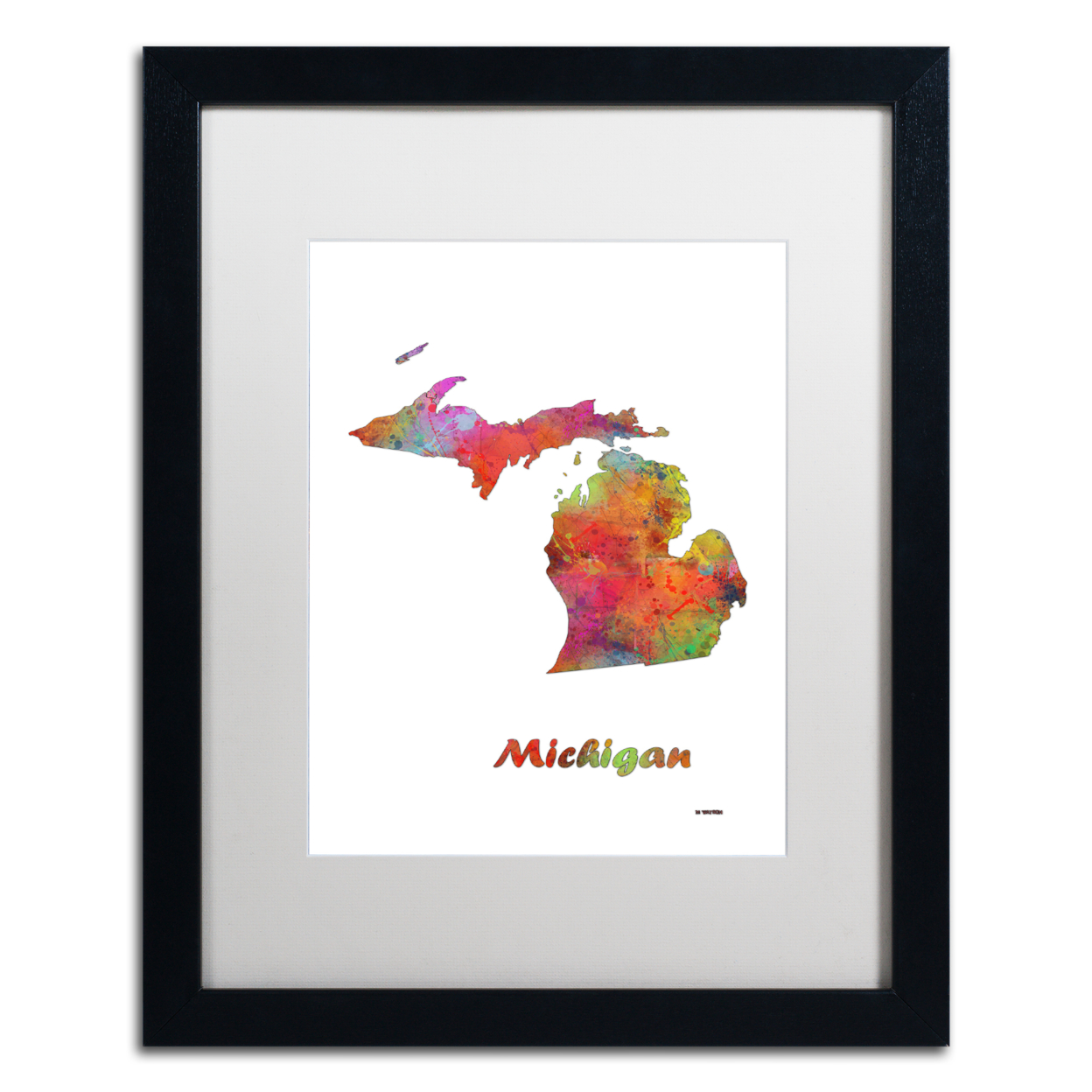 Marlene Watson 'Michigan State Map-1' Black Wooden Framed Art 18 X 22 Inches