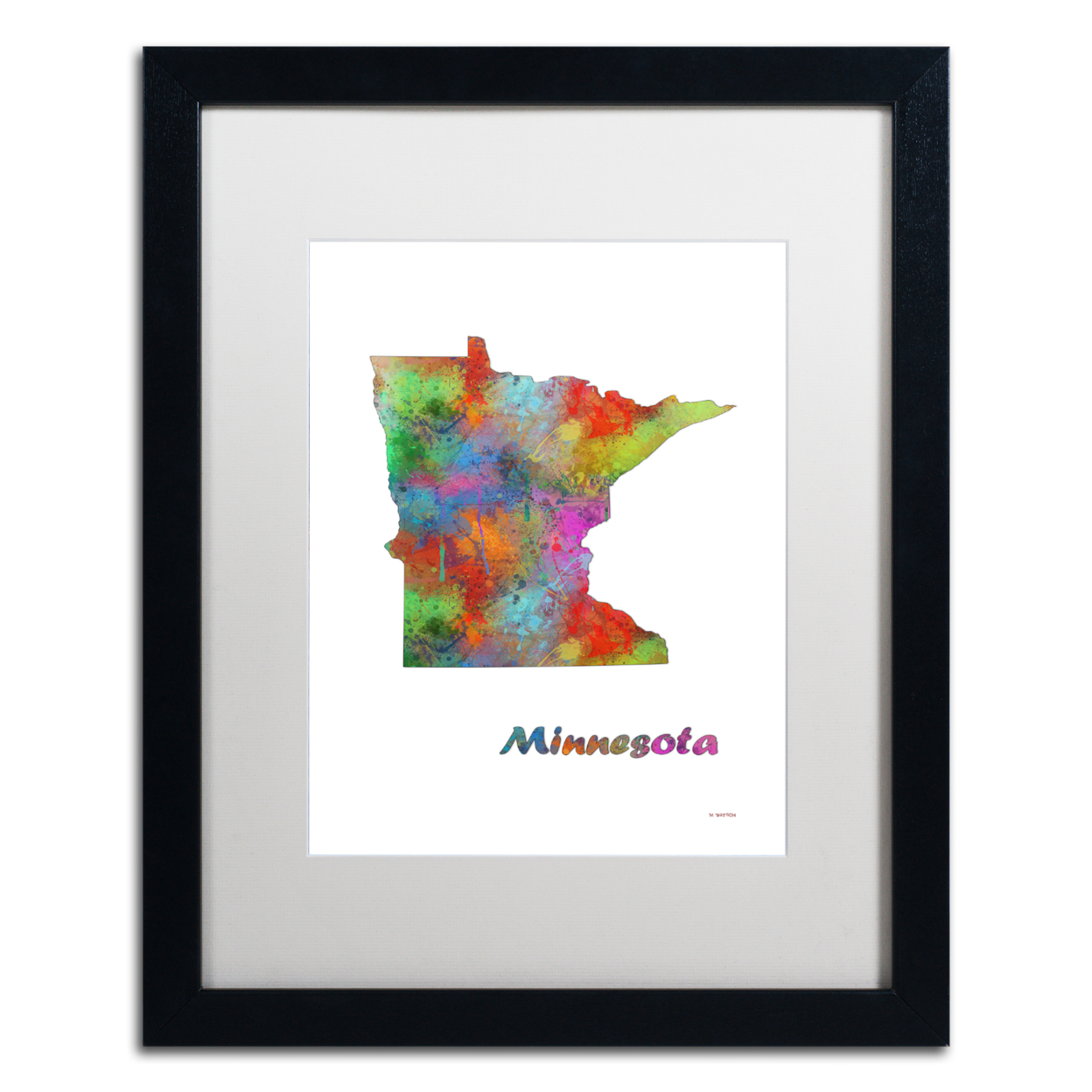 Marlene Watson 'Minnesota State Map-1' Black Wooden Framed Art 18 X 22 Inches