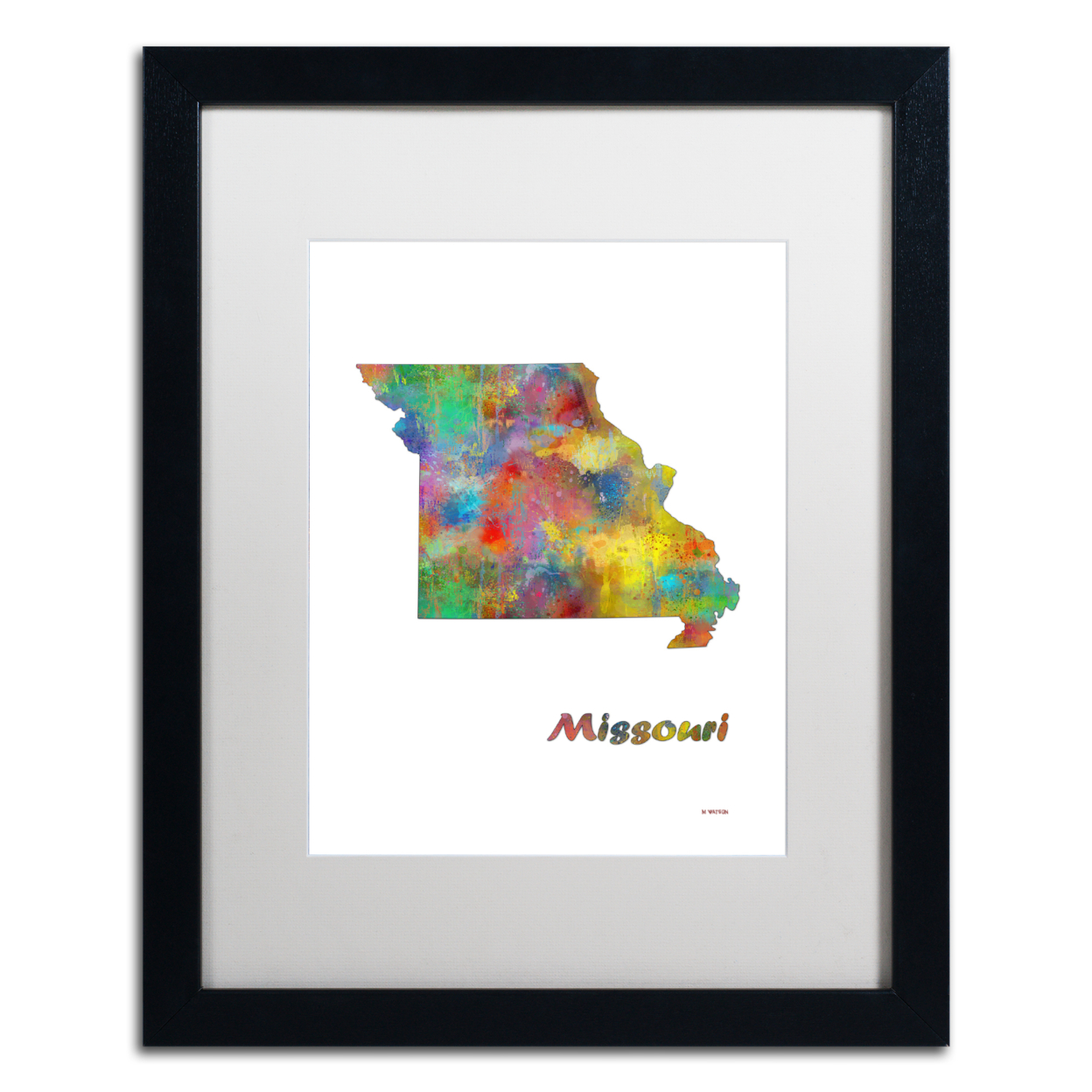 Marlene Watson 'Missouri State Map-1' Black Wooden Framed Art 18 X 22 Inches