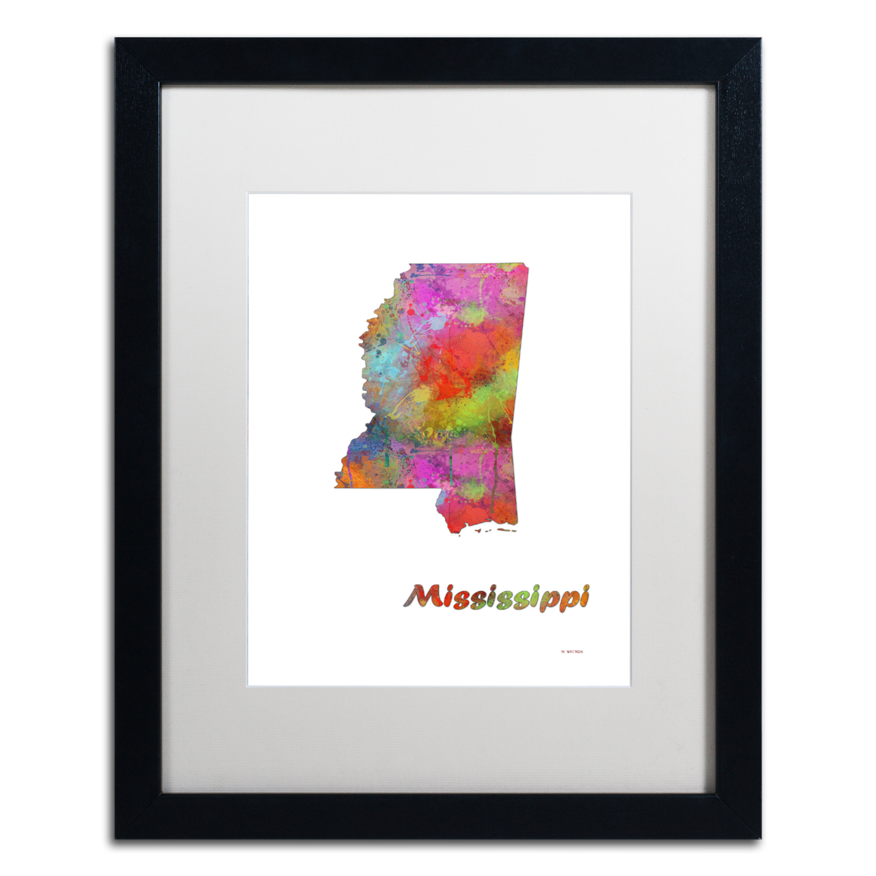 Marlene Watson 'Mississippi State Map-1' Black Wooden Framed Art 18 X 22 Inches
