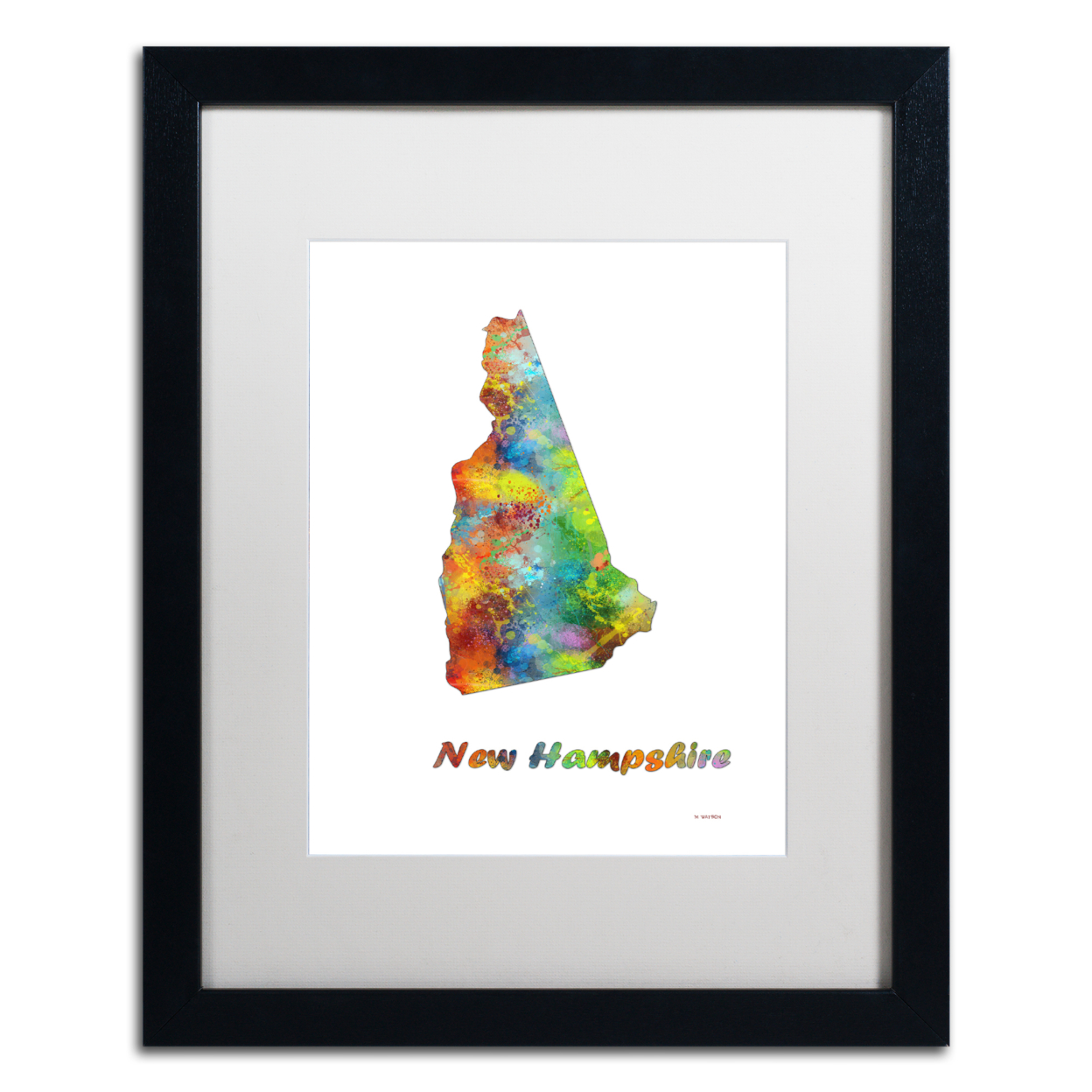 Marlene Watson 'New Hampshire State Map-1' Black Wooden Framed Art 18 X 22 Inches