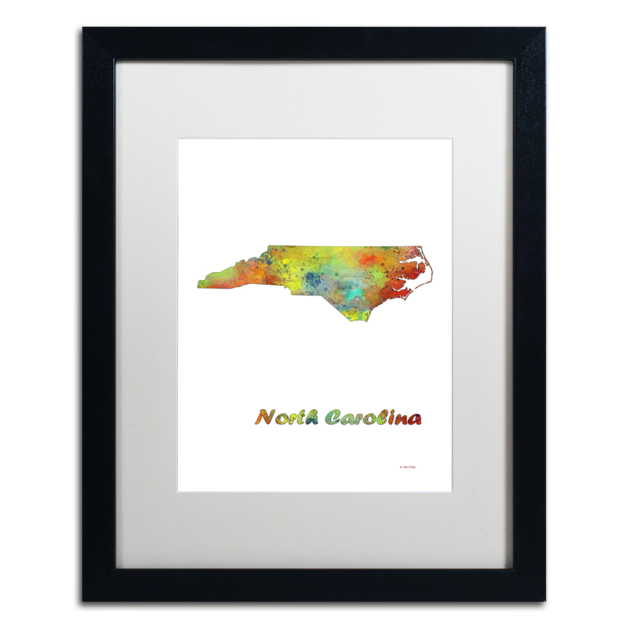 Marlene Watson 'North Carolina State Map-1' Black Wooden Framed Art 18 X 22 Inches