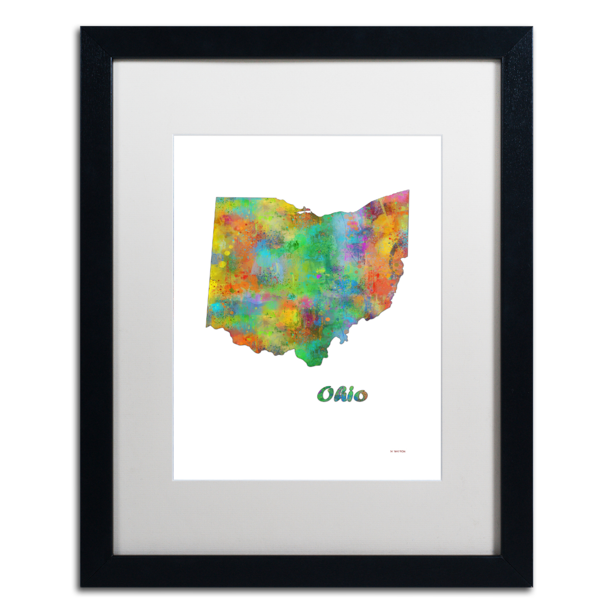 Marlene Watson 'Ohio State Map-1' Black Wooden Framed Art 18 X 22 Inches