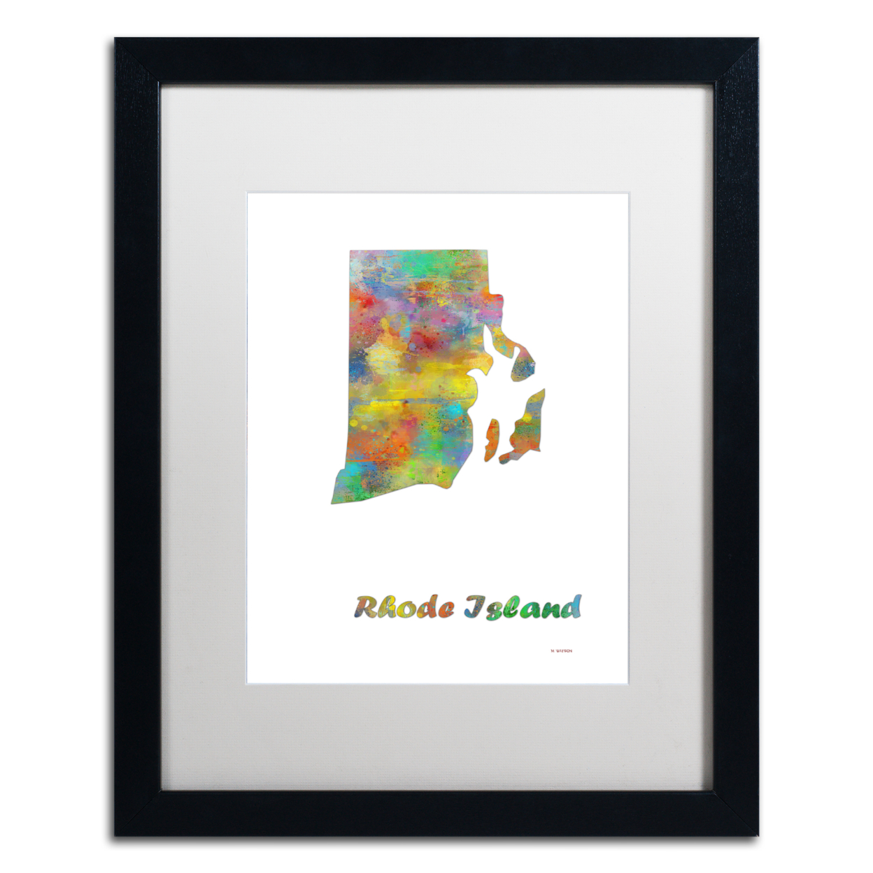 Marlene Watson 'Rhode Island State Map-1' Black Wooden Framed Art 18 X 22 Inches