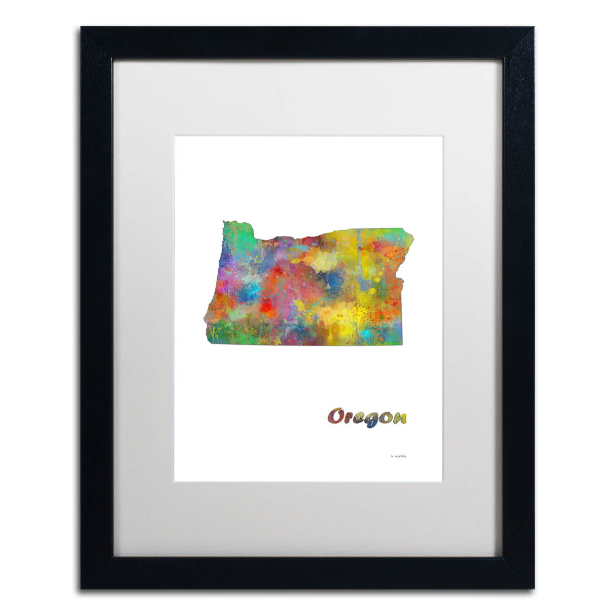Marlene Watson 'Oregon State Map-1' Black Wooden Framed Art 18 X 22 Inches