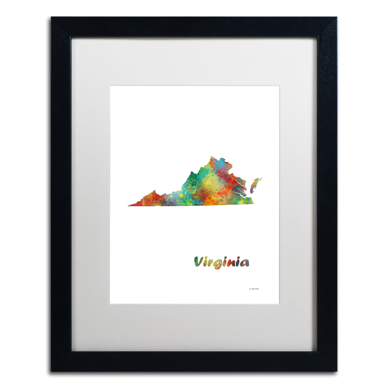 Marlene Watson 'Virginia State Map-1' Black Wooden Framed Art 18 X 22 Inches