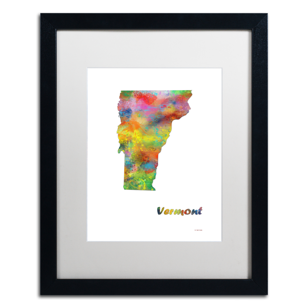 Marlene Watson 'Vermont State Map-1' Black Wooden Framed Art 18 X 22 Inches