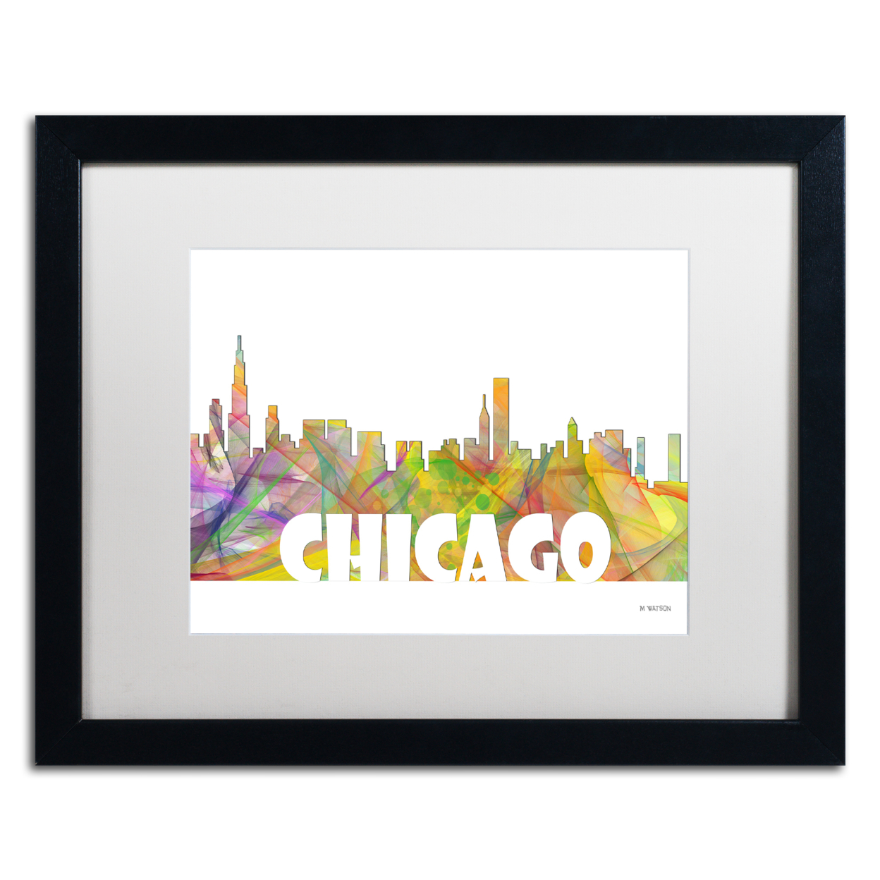 Marlene Watson 'Chicago Illinois Skyline Mclr-2' Black Wooden Framed Art 18 X 22 Inches