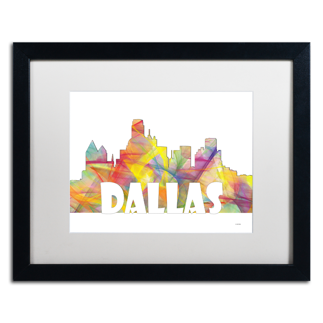 Marlene Watson 'Dallas Texas Skyline Mclr-2' Black Wooden Framed Art 18 X 22 Inches