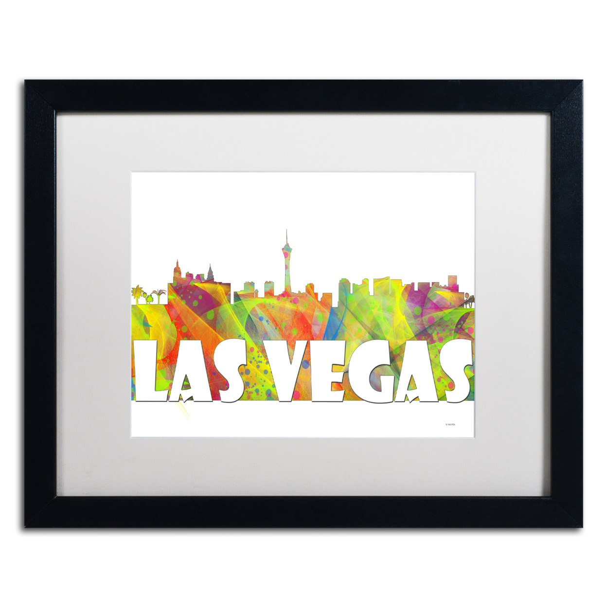 Marlene Watson 'Las Vegas Nevada Skyline Mclr-2' Black Wooden Framed Art 18 X 22 Inches
