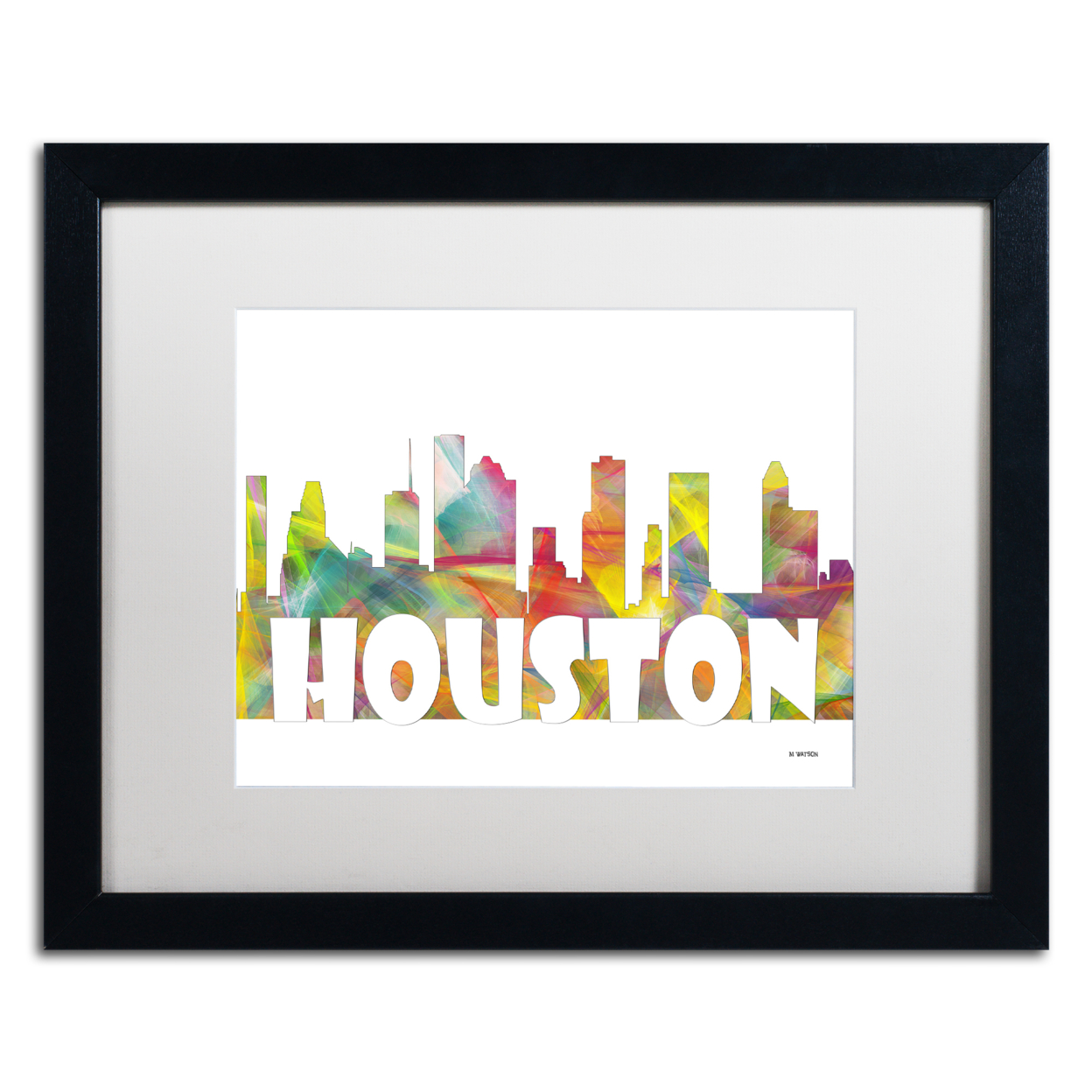 Marlene Watson 'Houston Texas Skyline Mclr-2' Black Wooden Framed Art 18 X 22 Inches