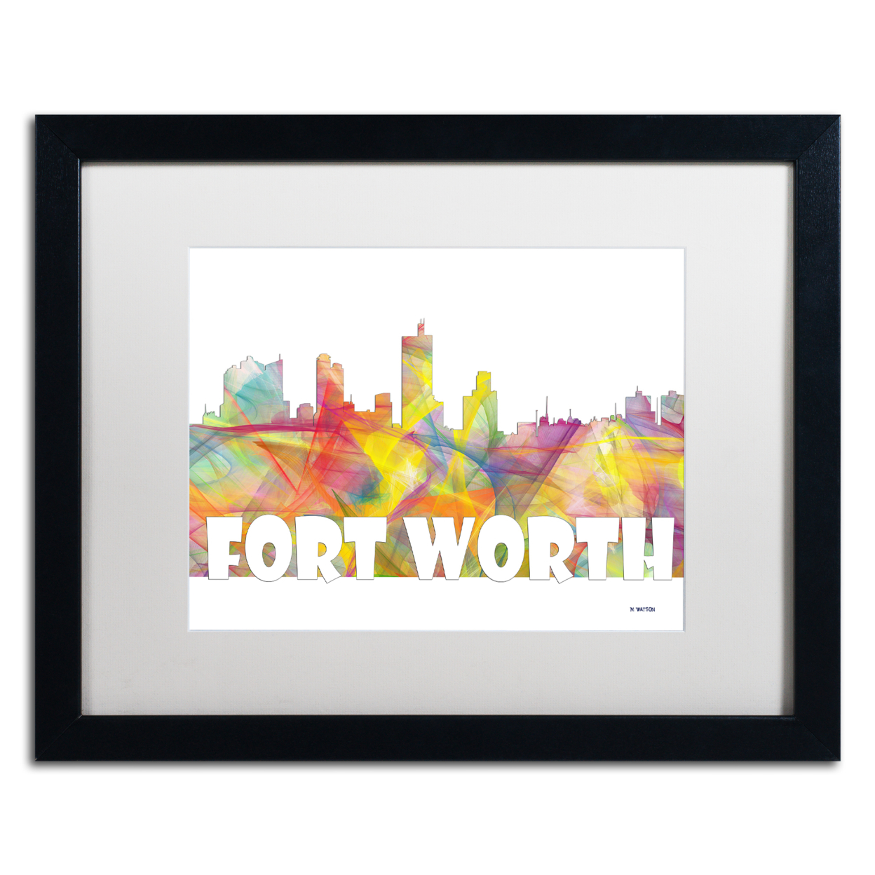 Marlene Watson 'Fort Worth Texas Skyline Mclr-2' Black Wooden Framed Art 18 X 22 Inches