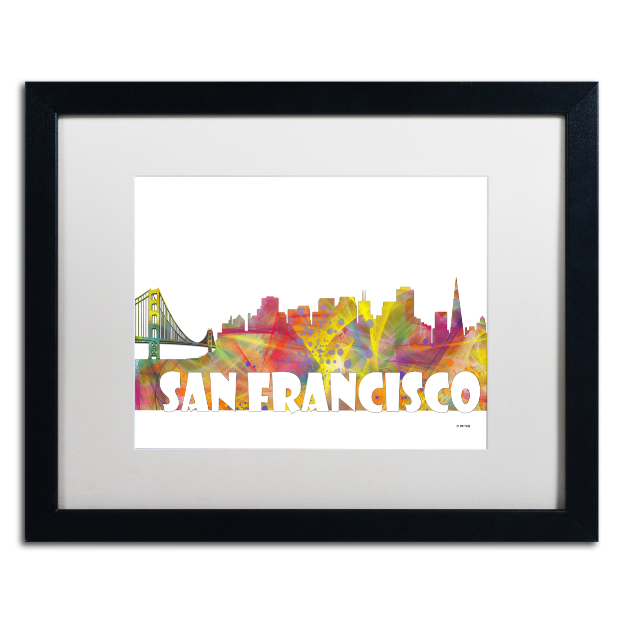 Marlene Watson 'San Francisco Skyline Mclr-2' Black Wooden Framed Art 18 X 22 Inches