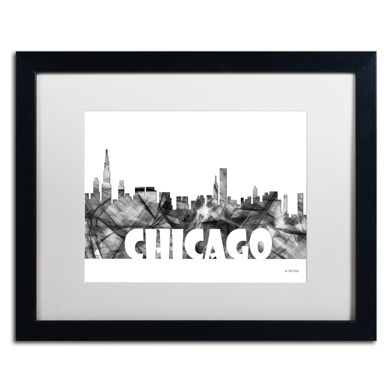 Marlene Watson 'Chicago Illinois Skyline BG-2' Black Wooden Framed Art 18 X 22 Inches