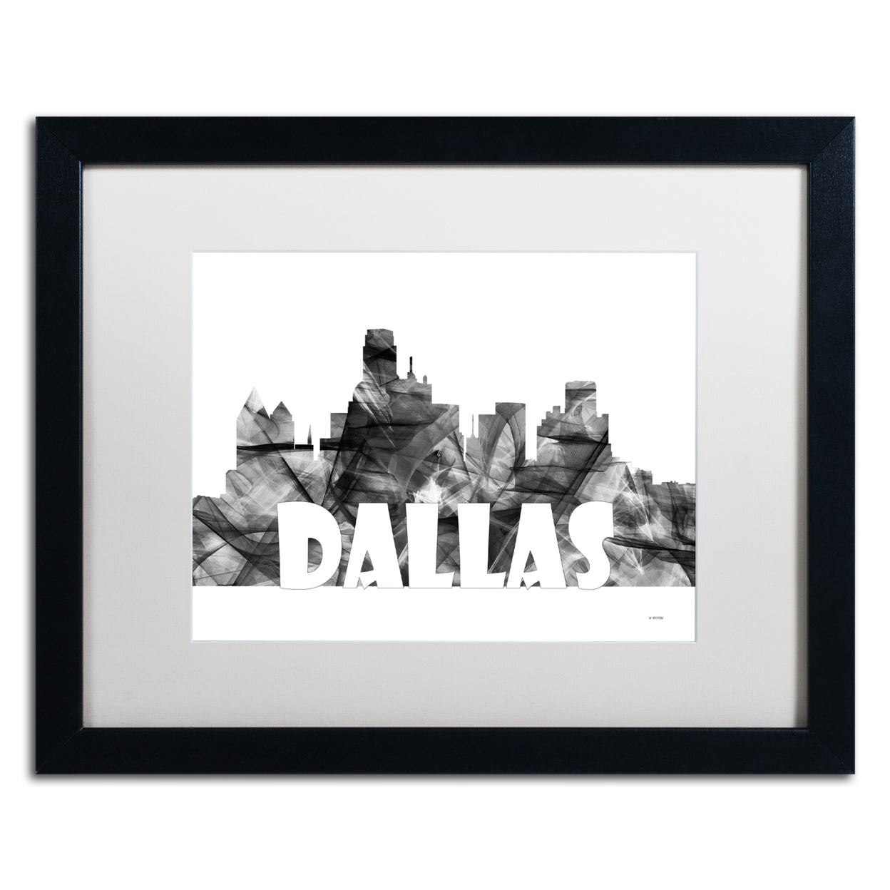 Marlene Watson 'Dallas Texas Skyline BG-2' Black Wooden Framed Art 18 X 22 Inches