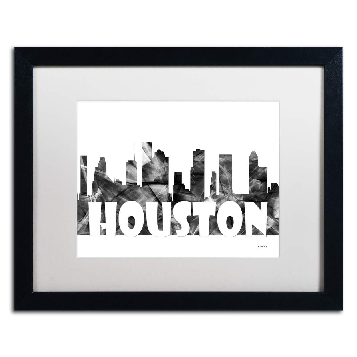 Marlene Watson 'Houston Texas Skyline BG-2' Black Wooden Framed Art 18 X 22 Inches