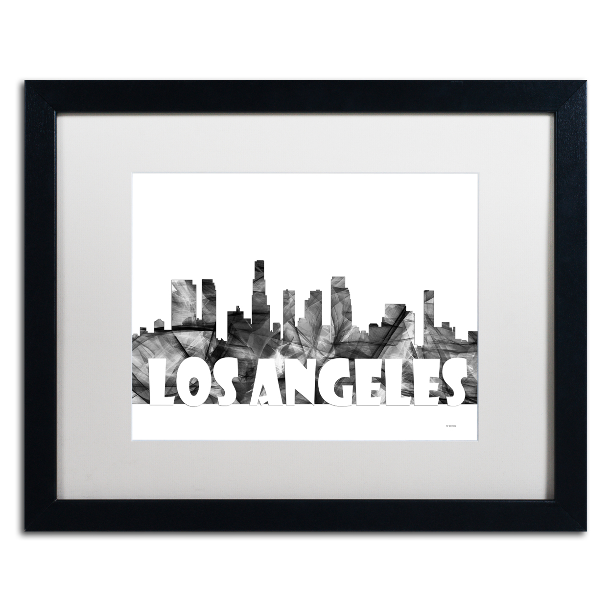 Marlene Watson 'Los Angeles CA Skyline BG-2' Black Wooden Framed Art 18 X 22 Inches