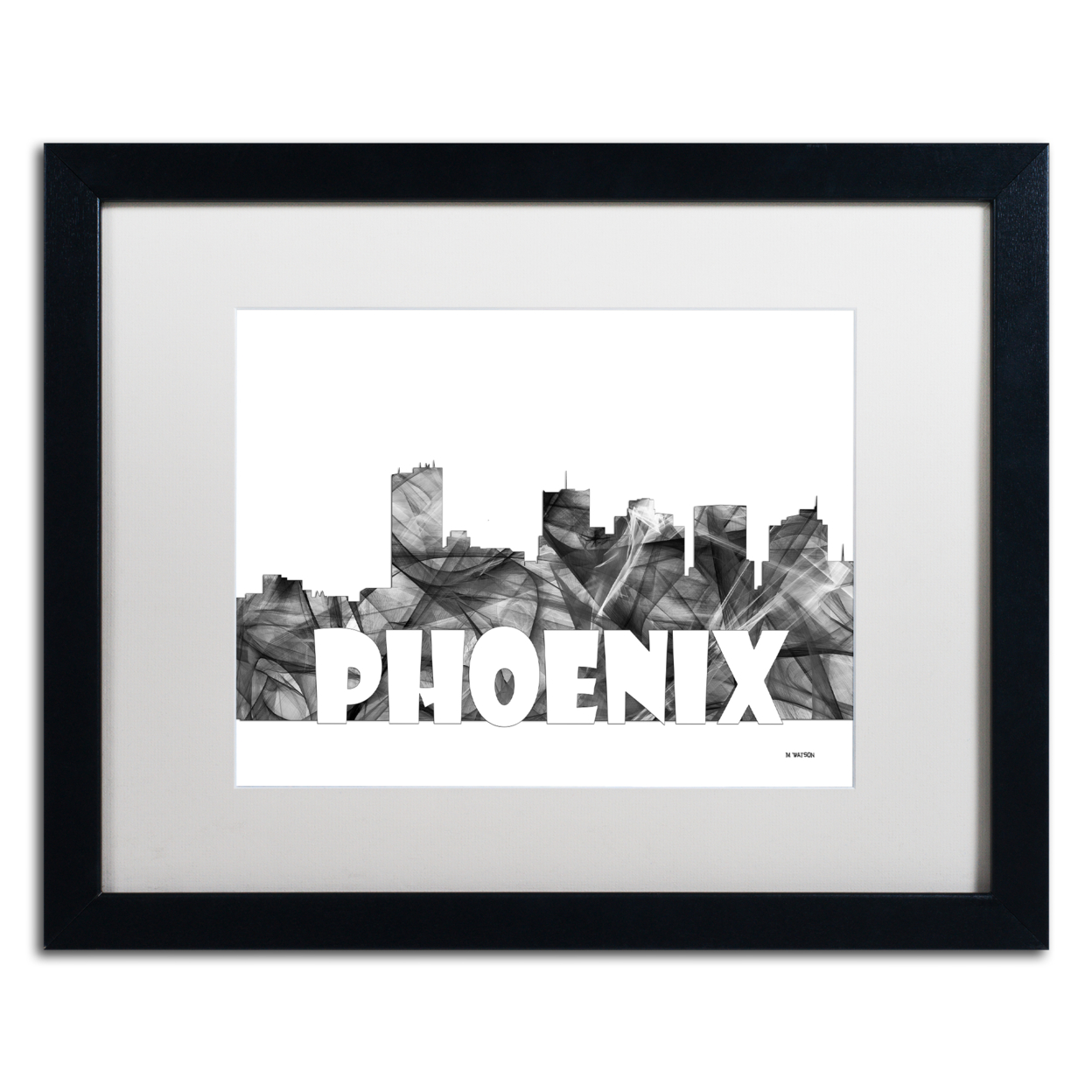 Marlene Watson 'Phoenix Arizona Skyline BG-2' Black Wooden Framed Art 18 X 22 Inches