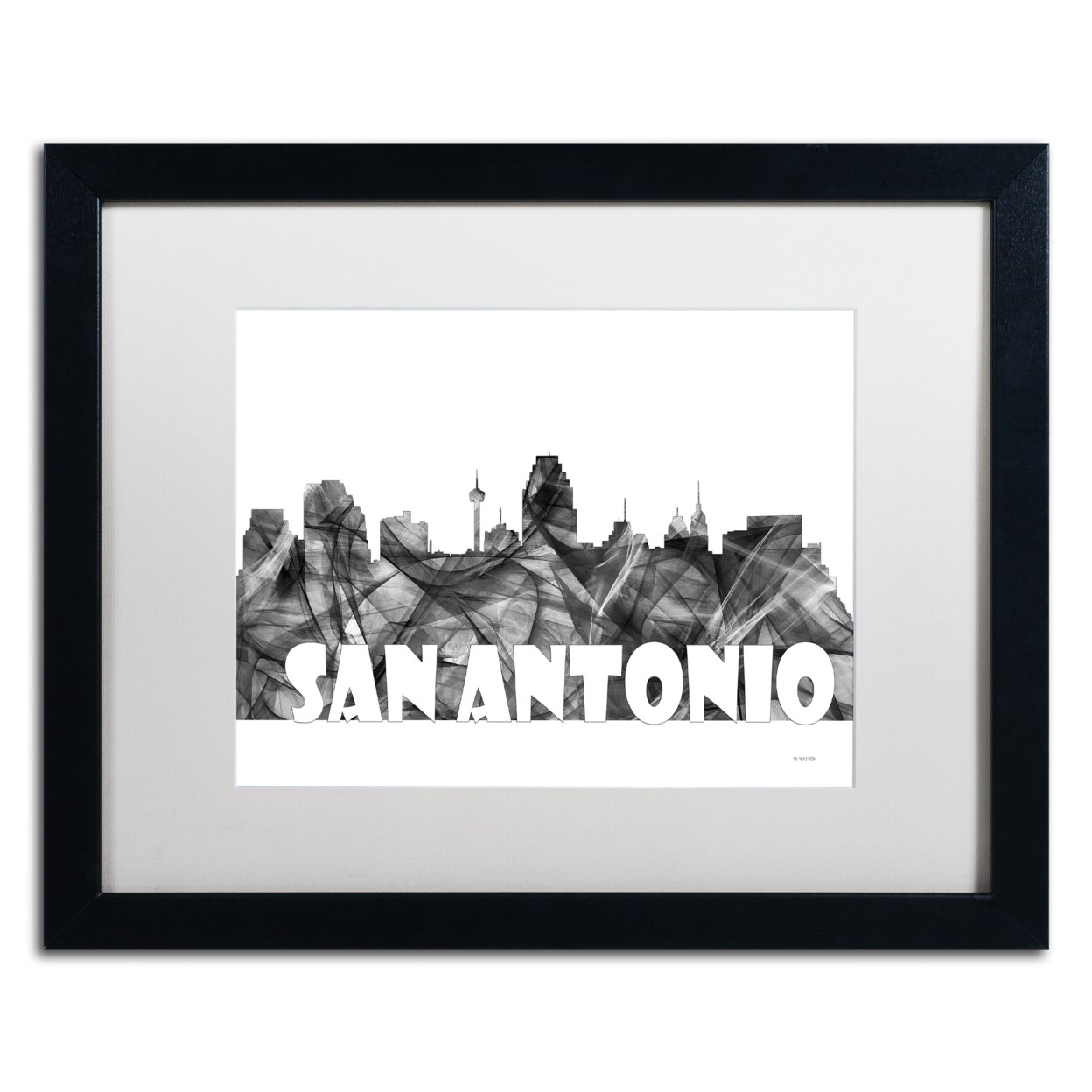 Marlene Watson 'San Antonio Texas Skyline BG-2' Black Wooden Framed Art 18 X 22 Inches