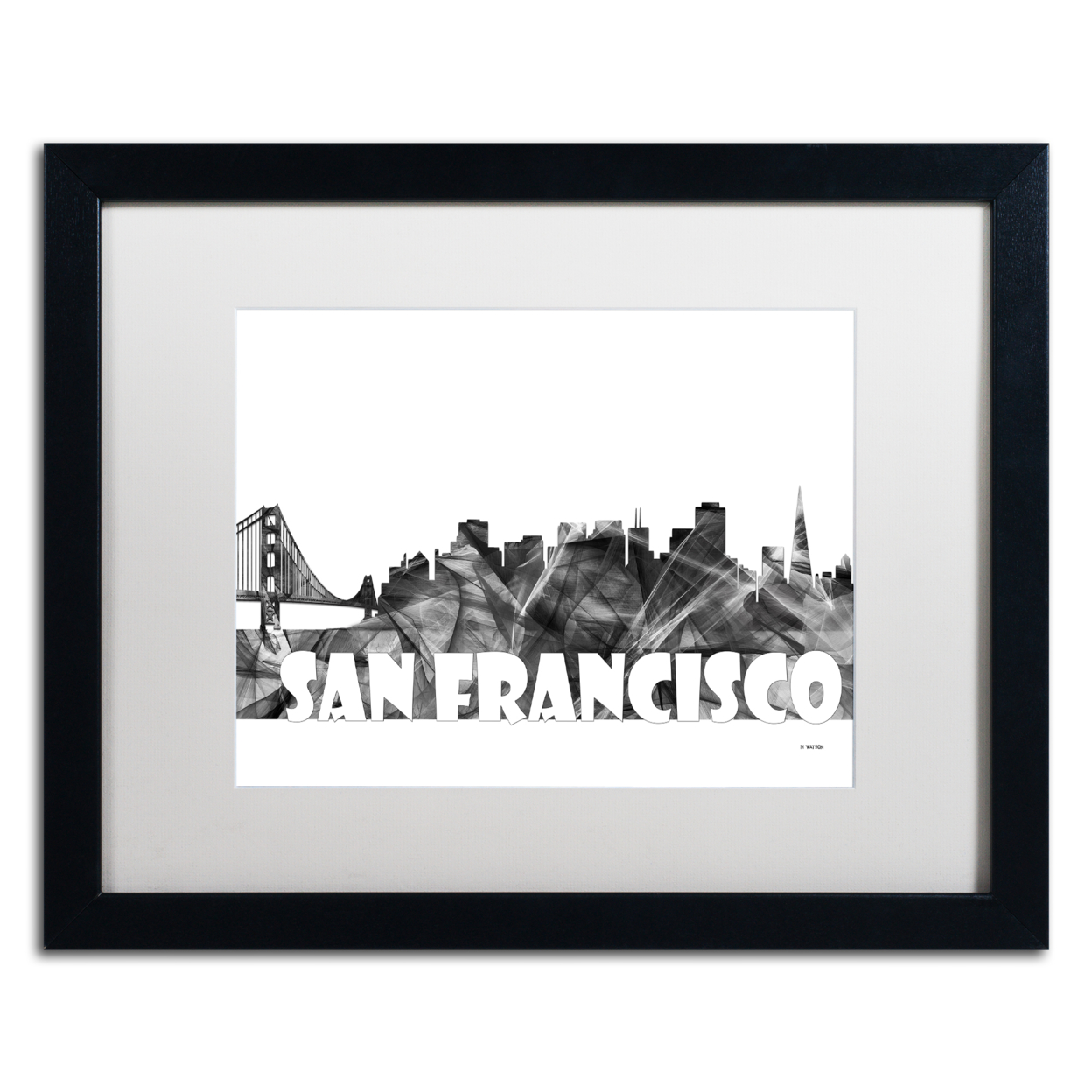 Marlene Watson 'San Francisco CA Skyline BG-2' Black Wooden Framed Art 18 X 22 Inches