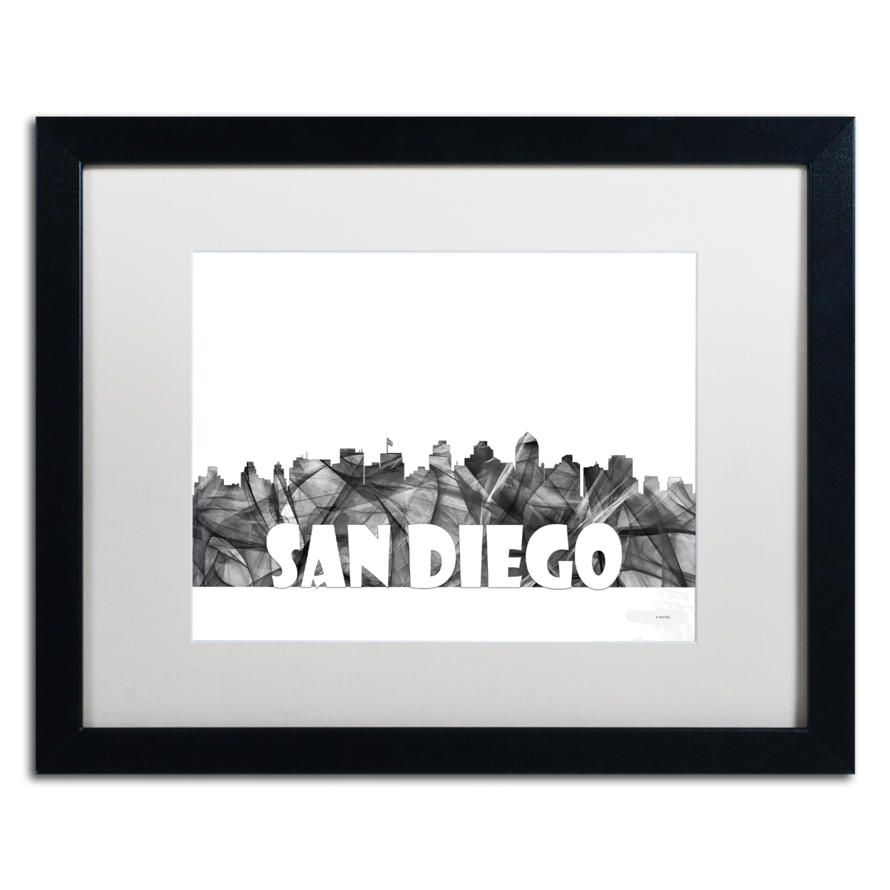Marlene Watson 'San Diego California Skyline BG-2' Black Wooden Framed Art 18 X 22 Inches