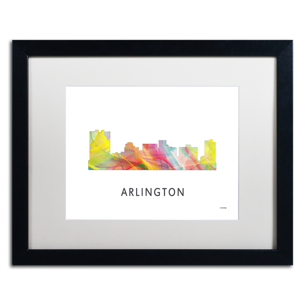 Marlene Watson 'Arlington Texas Skyline WB-1' Black Wooden Framed Art 18 X 22 Inches