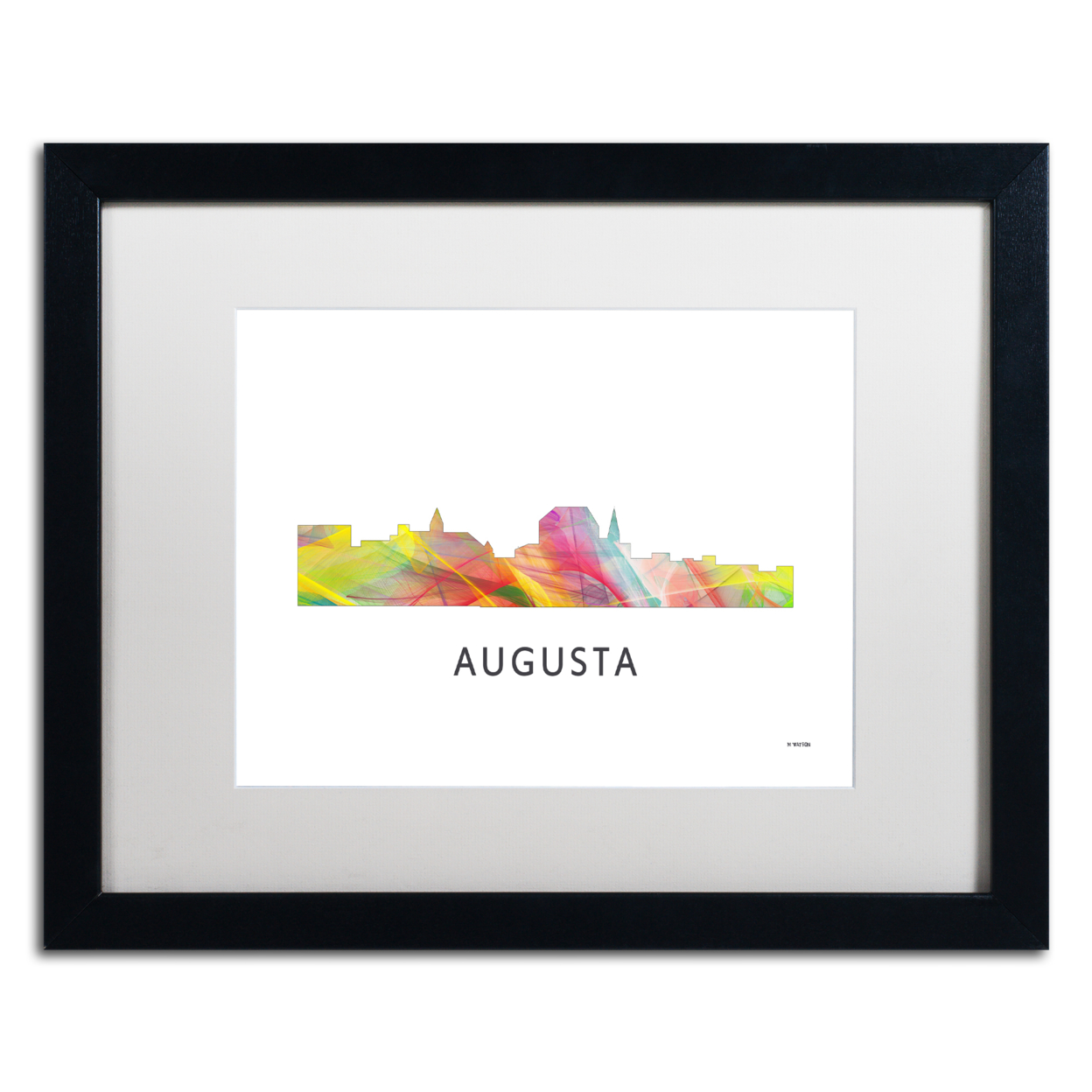 Marlene Watson 'Augusta Georgia Skyline WB-1' Black Wooden Framed Art 18 X 22 Inches