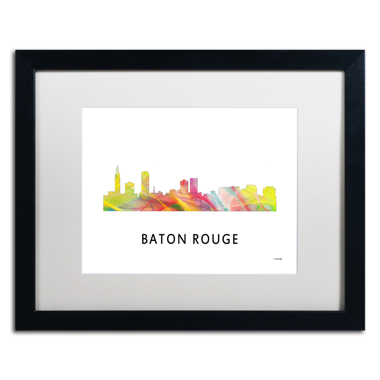 Marlene Watson 'Baton Rouge Louisiana Skyline WB-1' Black Wooden Framed Art 18 X 22 Inches