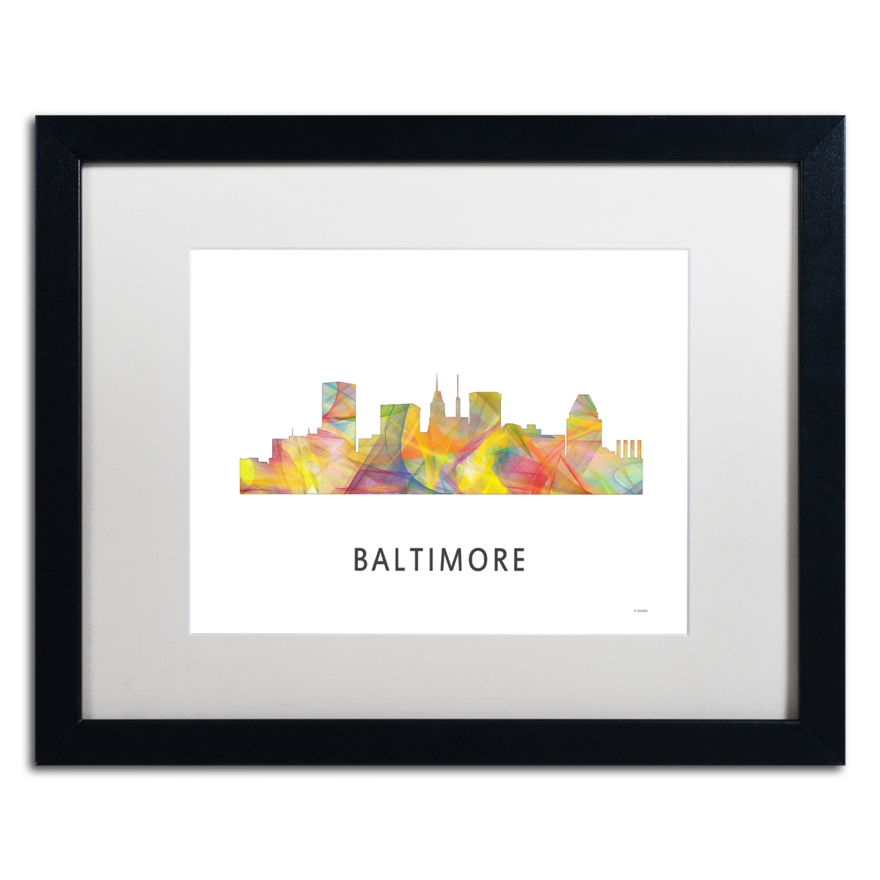 Marlene Watson 'Baltimore Maryland Skyline WB-1' Black Wooden Framed Art 18 X 22 Inches