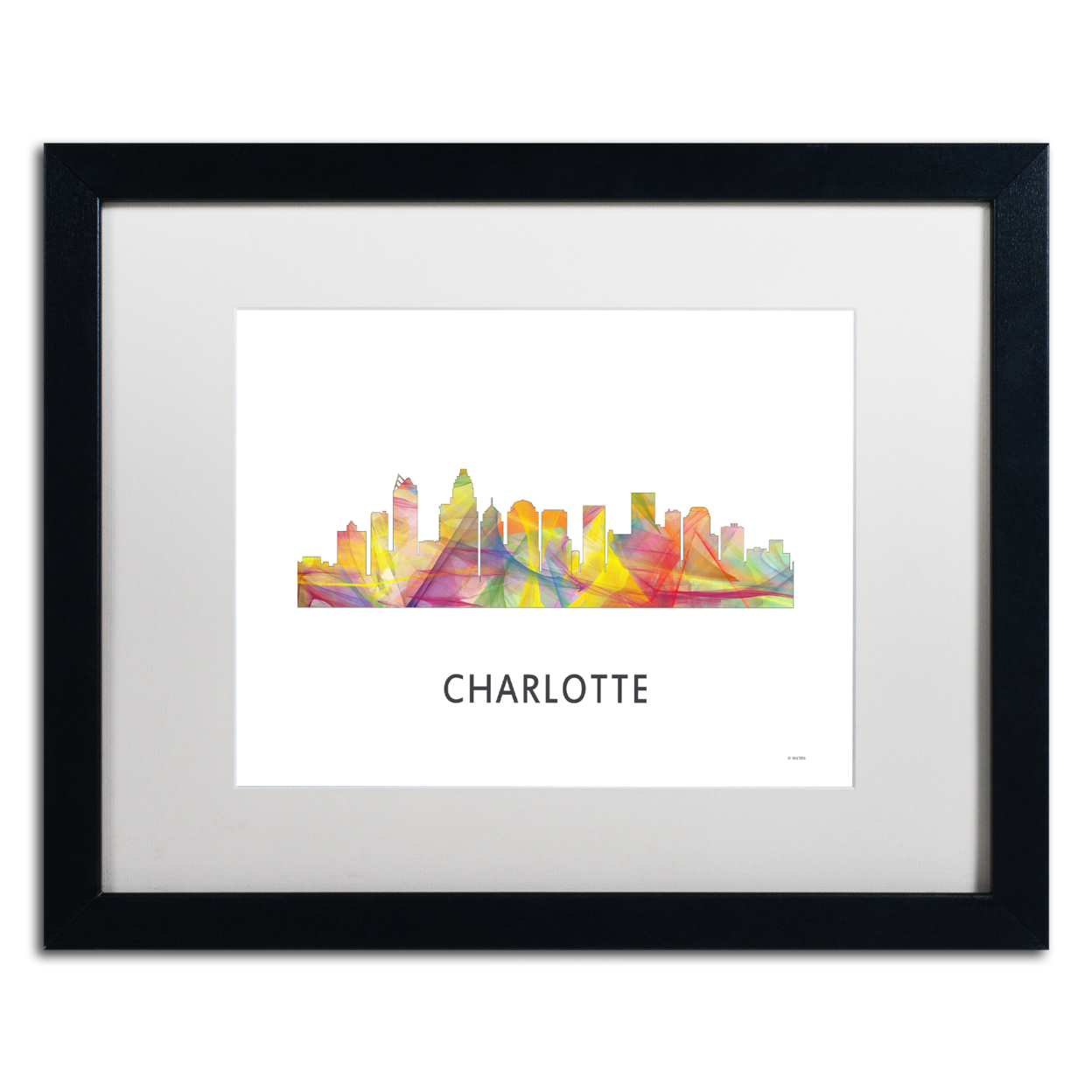Marlene Watson 'Charlotte NC Skyline WB-1' Black Wooden Framed Art 18 X 22 Inches