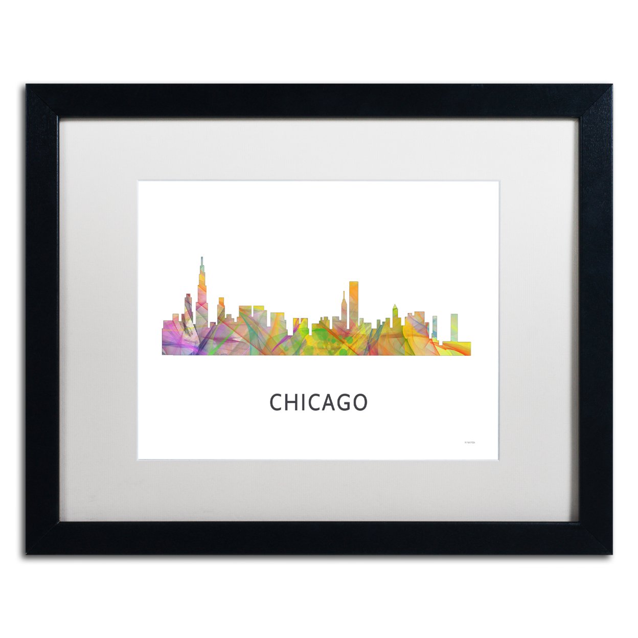 Marlene Watson 'Chicago Illinois Skyline WB-1' Black Wooden Framed Art 18 X 22 Inches