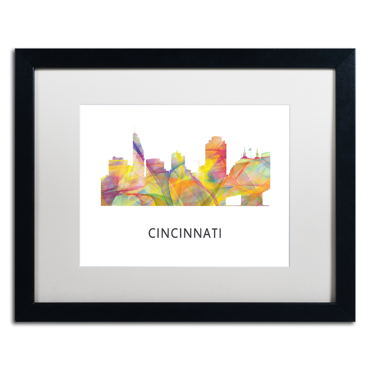 Marlene Watson 'Cincinnati Ohio Skyline WB-1' Black Wooden Framed Art 18 X 22 Inches